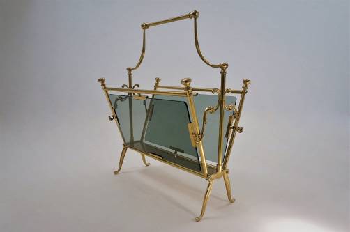 Vintage brass magazine rack, Maison Bagues, 1960`s ca, French